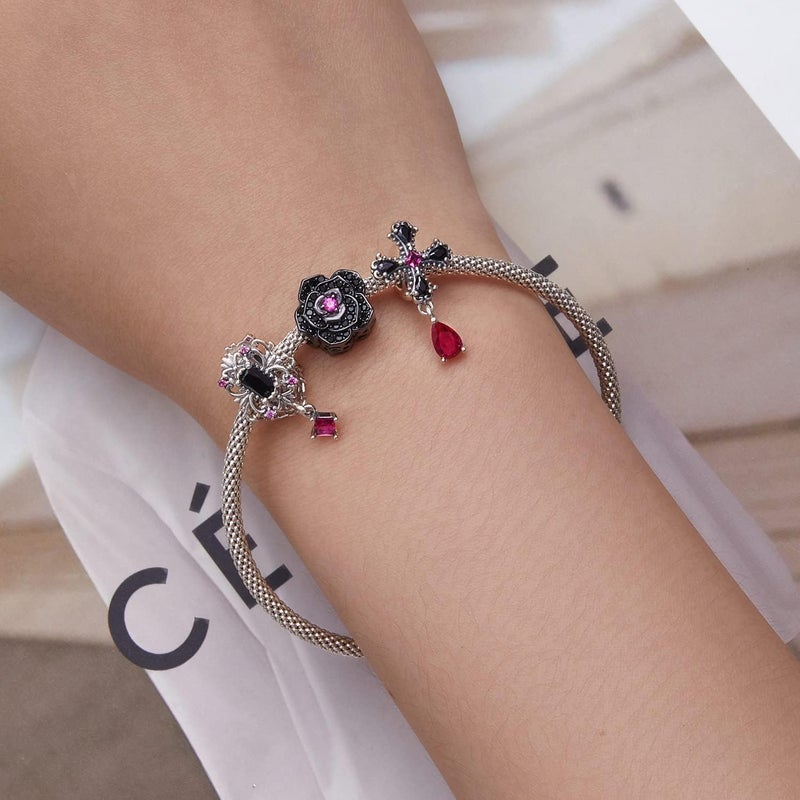 BABAMIA Store Rose Charm Heart Charms for Bracelets 925 Sterling Silver Bead Charm Fits Bracelets and Necklaces Paved with Cubic Zirconia Animal Skull Charm Dainty Halloween Charms Jewelry for Women Girls - Image 4